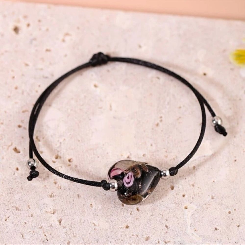 Brand New Heart Glass Bead SlidingβCordβBracelet